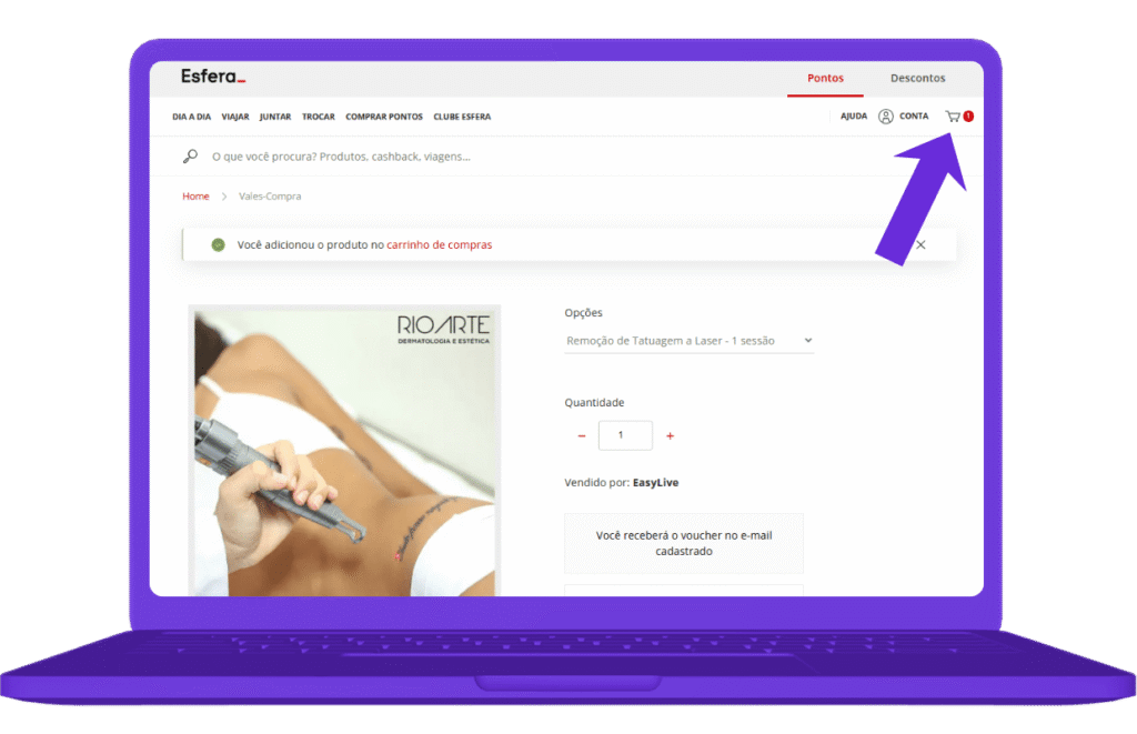 resgatar vale-compra rio arte na Esfera - passo 5