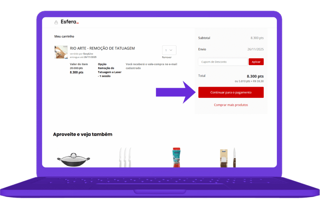 resgatar vale-compra rio arte na Esfera - passo 6