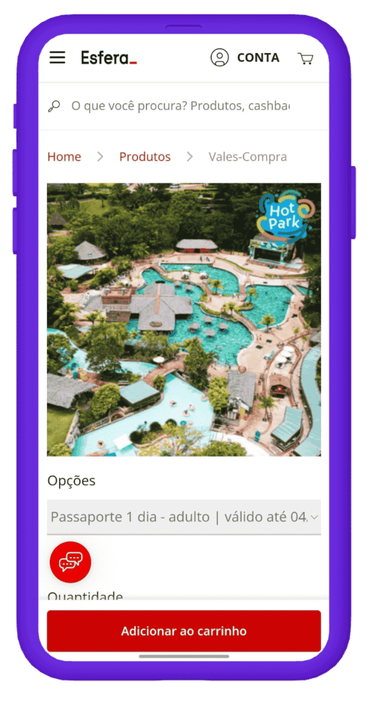 resgatar voucher Parque Aquático Hot Park na Esfera - passo 1