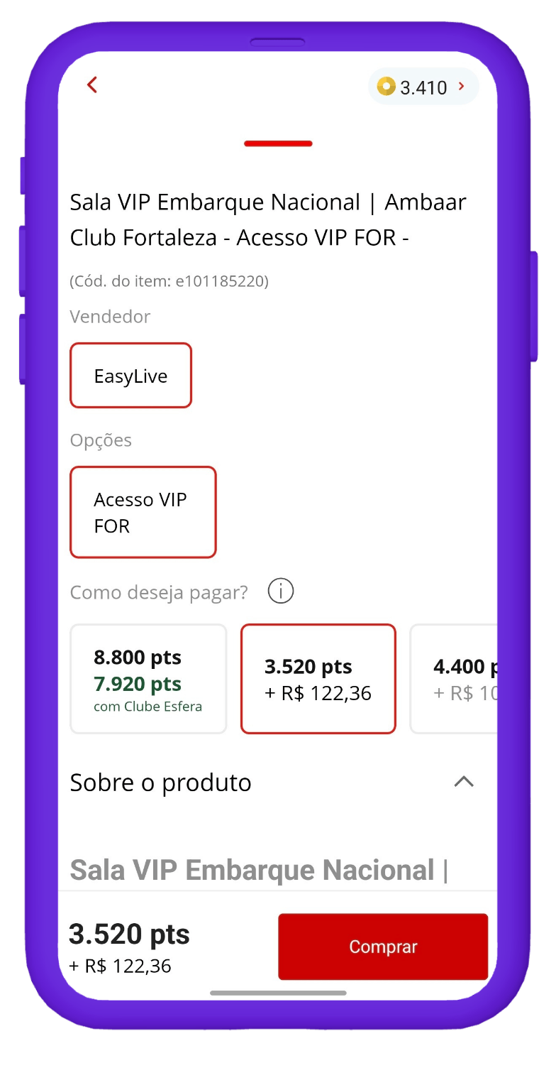 resgatar voucher sala vip ambaar Fortaleza na esfera - passo 2