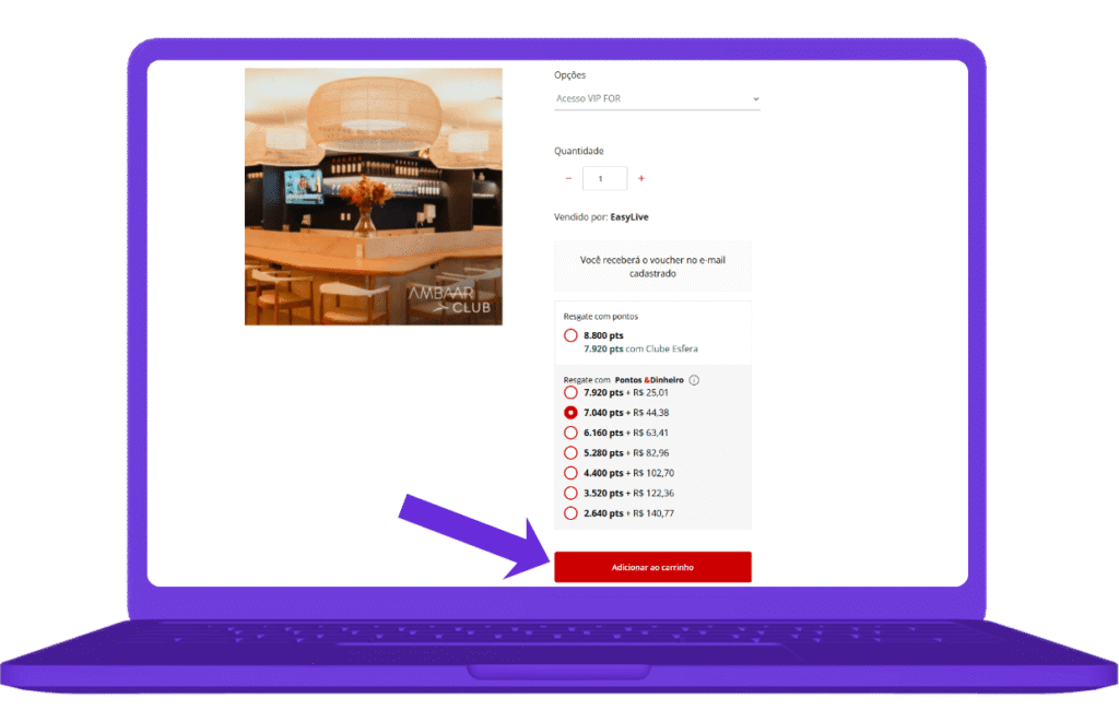 resgatar voucher sala vip ambaar Fortaleza na esfera - passo 4