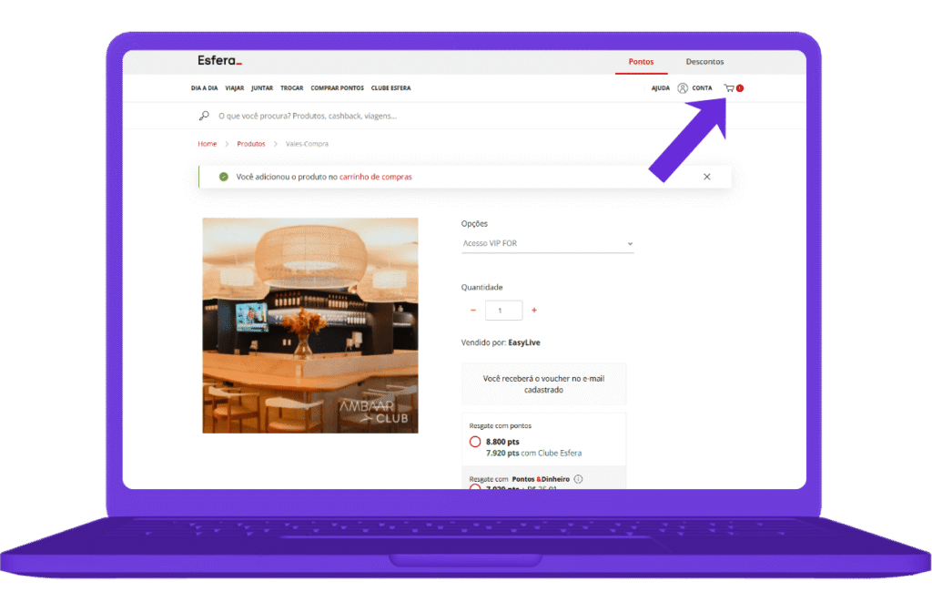 resgatar voucher sala vip ambaar Fortaleza na esfera - passo 5