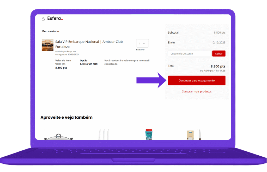 resgatar voucher sala vip ambaar Fortaleza na esfera - passo 6