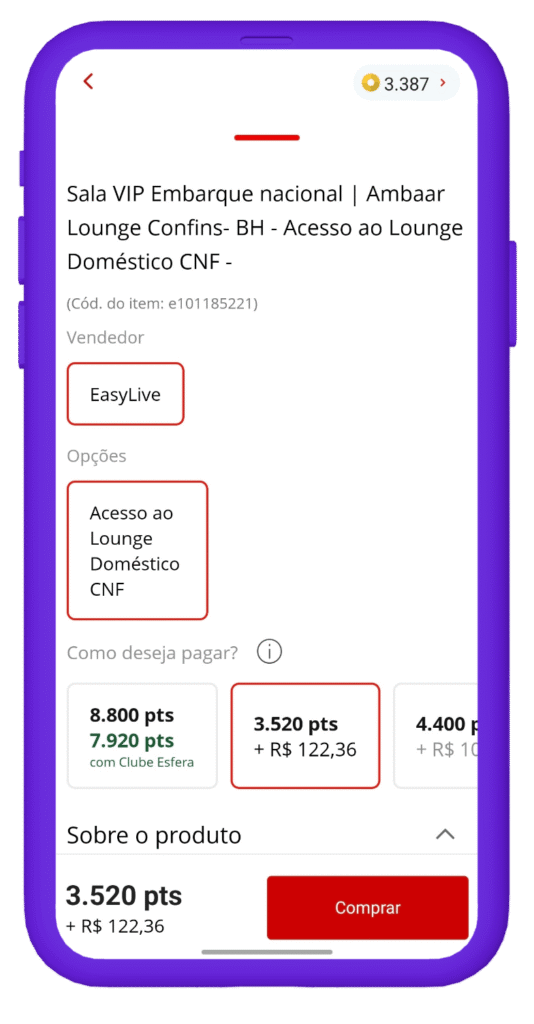 resgatar voucher sala vip ambaar confins na esfera - passo 2