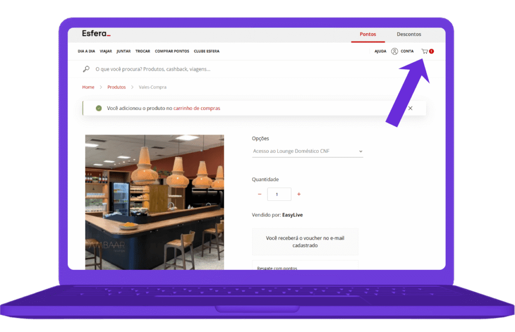 resgatar voucher sala vip ambaar confins na esfera - passo 5